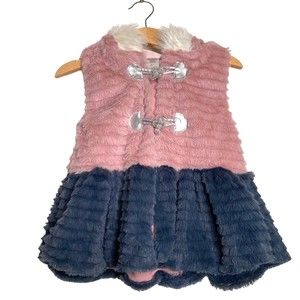 Little Lass Baby Girl Sweater Vest Faux Fur Hooded Pink Blue Size 3T